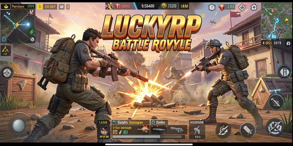 Gameplay LUCKYRP menampilkan pertarungan intens pemain melawan pemain.