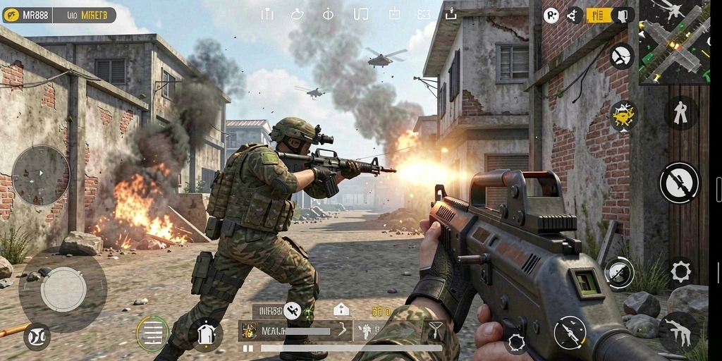 Gameplay mendebarkan dalam pertempuran FPS yang menantang.