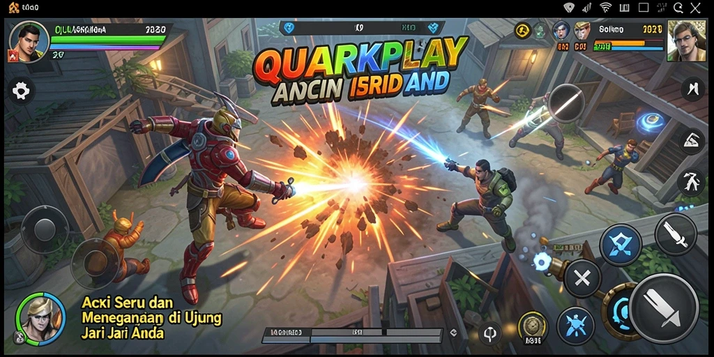 Tampilan aksi mendebarkan dalam QUARKPLAY saat karakter bertarung.
