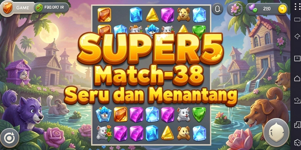 Screenshot SUPER5 menampilkan aksion seru dari gameplay Match-3.