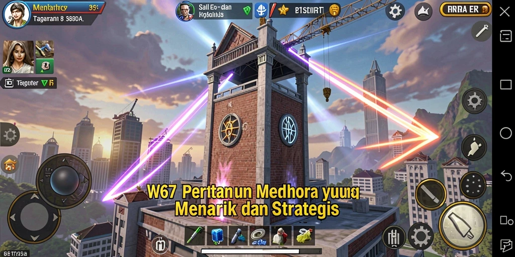 Gameplay W67 menampilkan strategi menara yang intens dan mendebarkan.