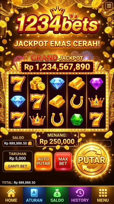 Tampilan utama aplikasi 1234bets yang menarik.